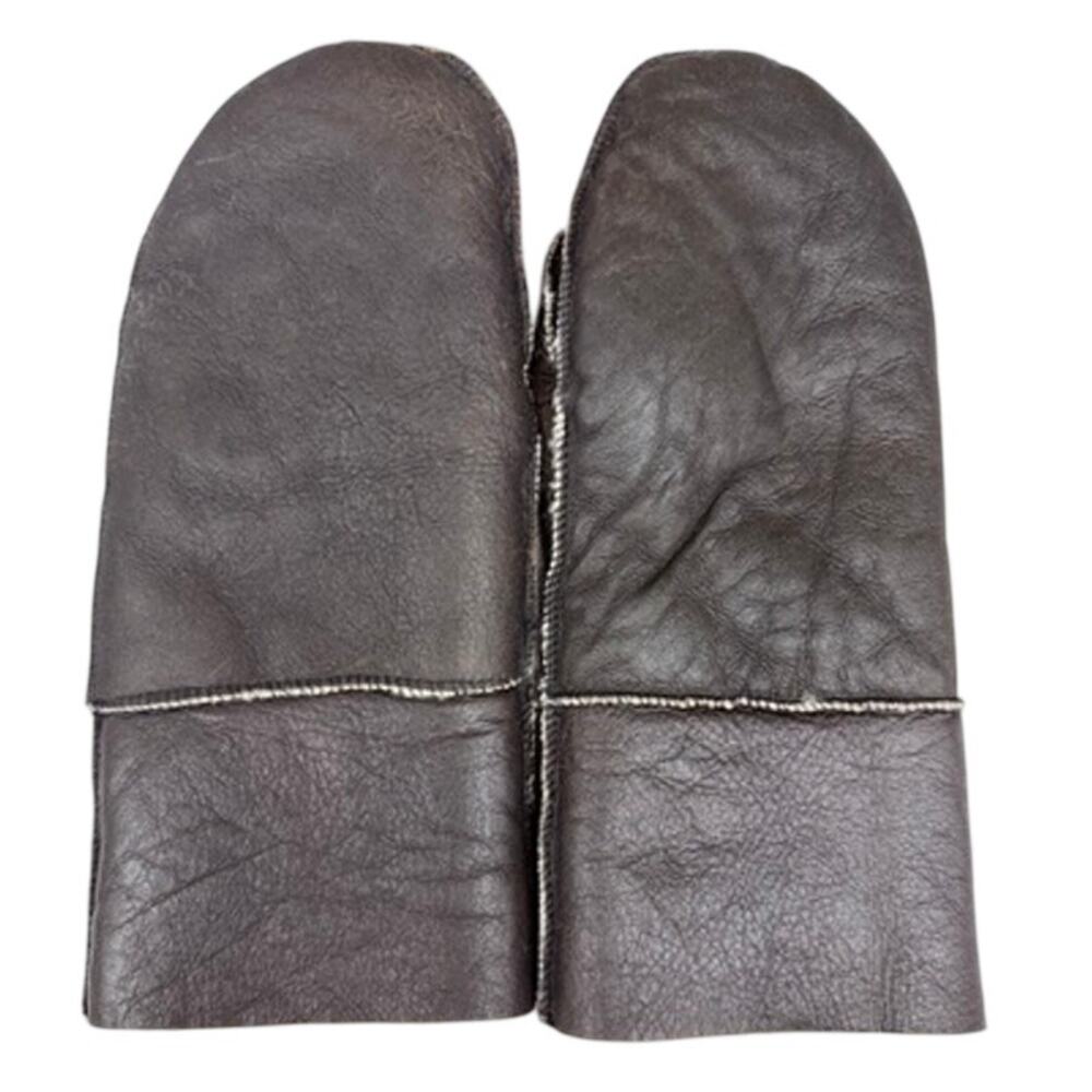 Real Sheepskin Shearling Mittens Dark Brown Black L Winter Warm - Picture 3 of 5